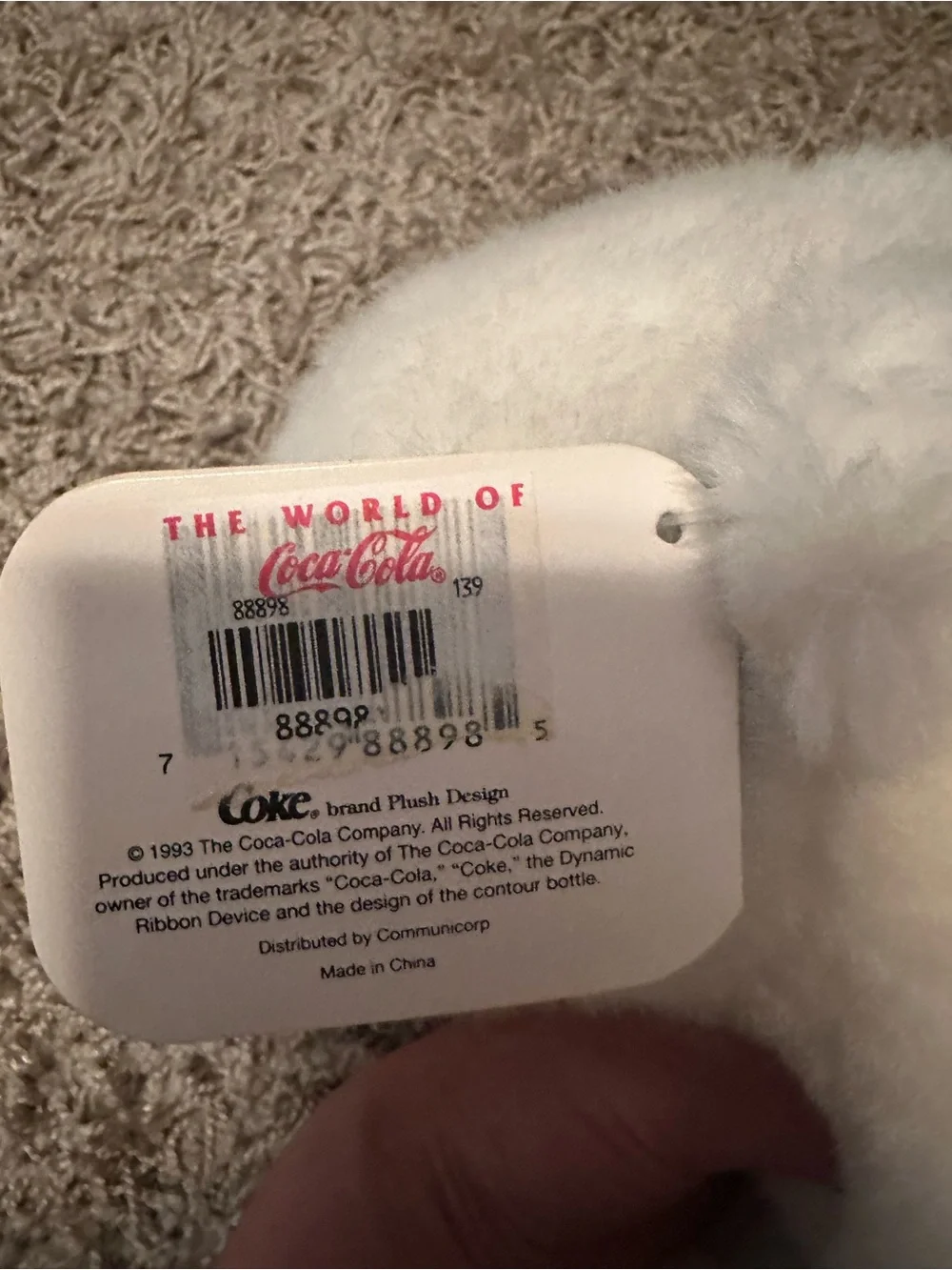 Vintage 1993 Coca Cola White Polar Bear Plush with Red Logo NWT